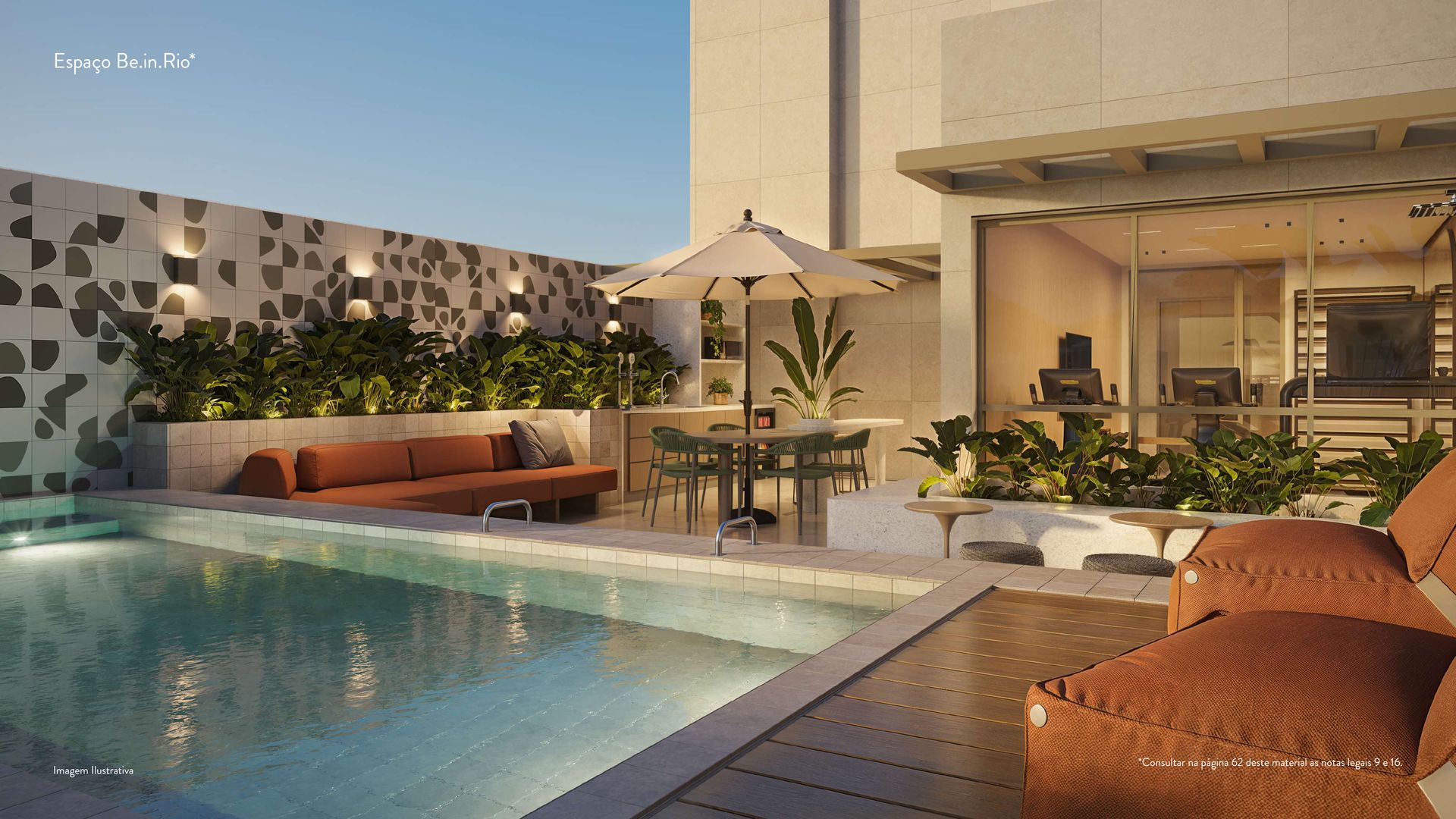 Lounge externo e área gourmet no rooftop do Be.in.Rio Barão de Jaguaripe 225