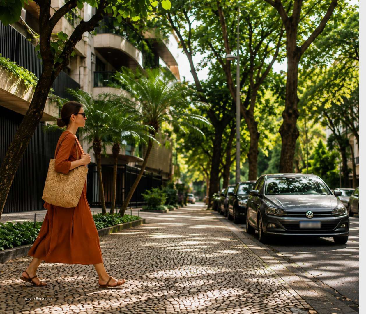 Rua arborizada próxima ao Be.in.Rio Barão de Jaguaripe 225 em Ipanema